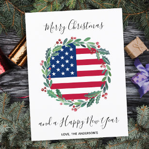 Postal Festiva Wreath, Navidades de la bandera norteamericana de 
