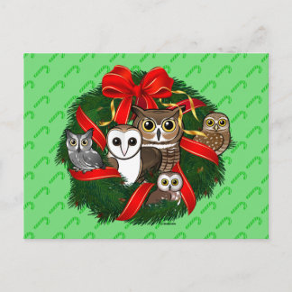Postal Festiva Wreath, Navidades de lechuzas Birdorables