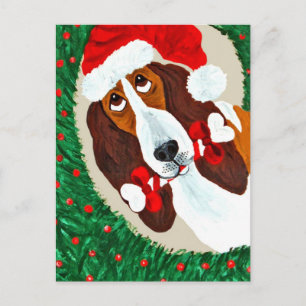 Postal Festiva Wreath, Navidades del Hound de Basset