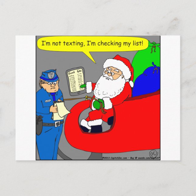 Postal Festiva x02 Santa es texting y de conducción - dibujo (Anverso)