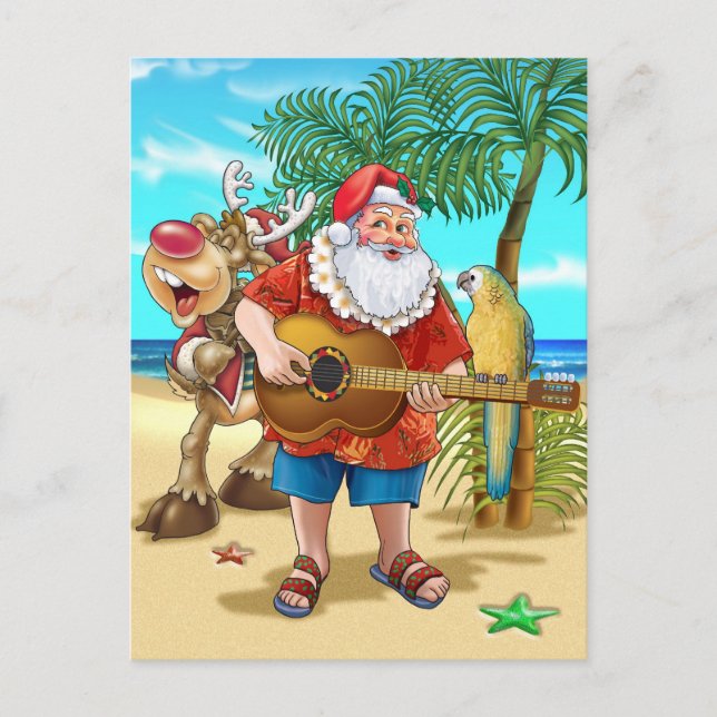 Postal Festiva X-mas tropical, Santa en la playa (Anverso)