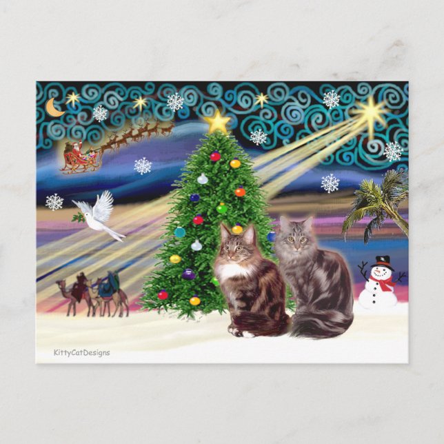 Postal Festiva Xmas Magic - Dos grandes gatos (Anverso)