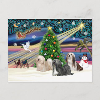 Postal Festiva Xmas Magic-Lhasa Apso-Trio