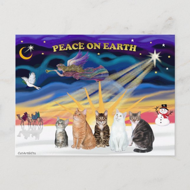 Postal Festiva Xmas Sunrise - Cinco gatos (AmSH) (Anverso)