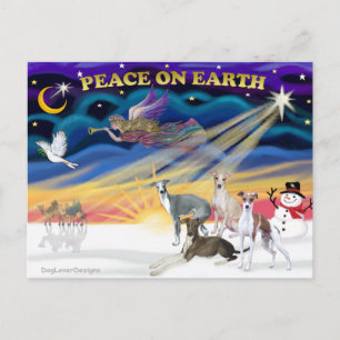 Postal Festiva Xmas Sunrise - Cuatro Greyhounds italianos