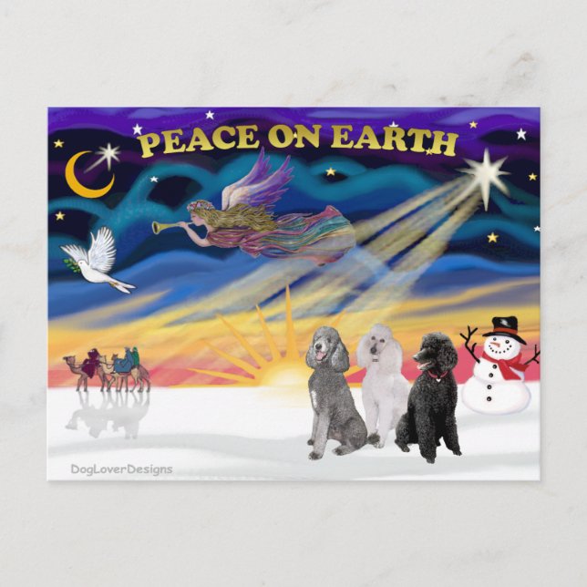 Postal Festiva Xmas Sunrise - Tres Poodles Estándar (Anverso)
