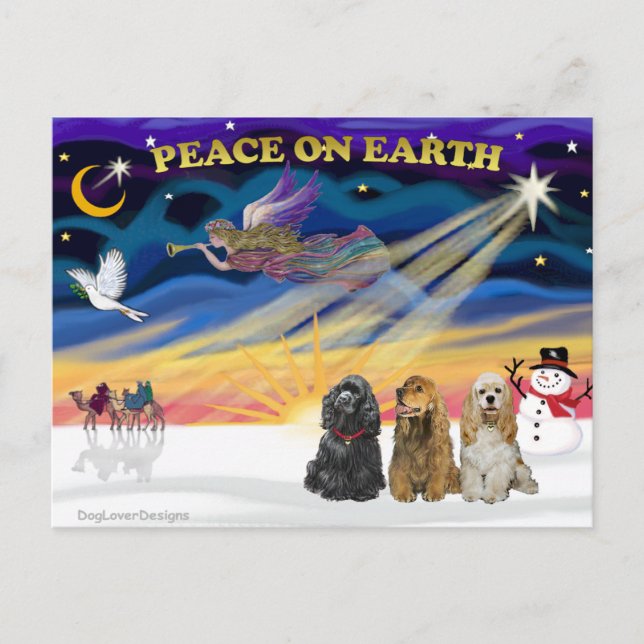 Postal Festiva XmasSunrise-Tres Cocker Spaniels (Anverso)