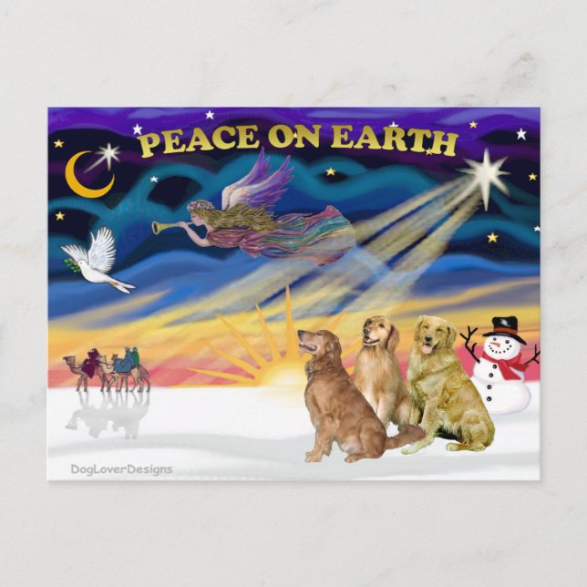 Postal Festiva XmasSunrise-Tres Golden Retrivers (Anverso)