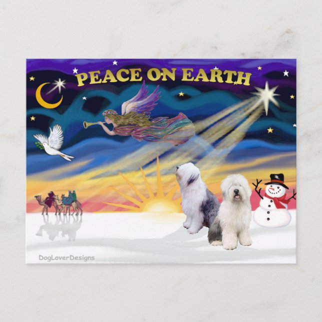 Postal Festiva XmasSunrise-Two Old English Sheepdog (Anverso)