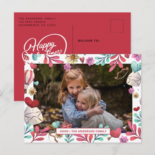 Postal Festiva XOXO Feliz Día de San Valentín (Anverso / Reverso)