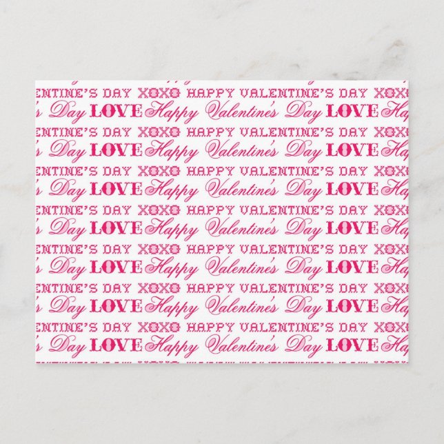 Postal Festiva XOXO Love Happy Valentine Day Pink Red Gifts (Anverso)