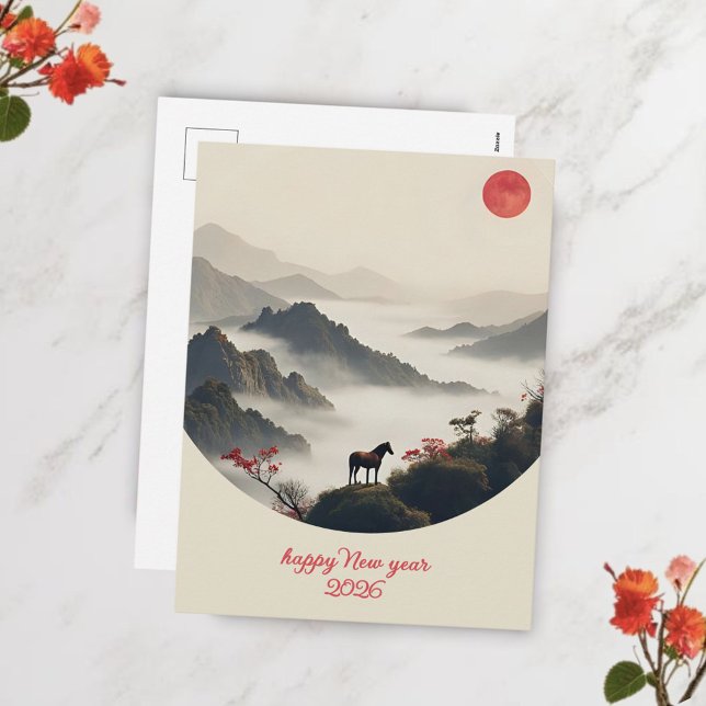 Postal Festiva Year of the Horse 2026 Chinese New Year Mountain  (Subido por el creador)
