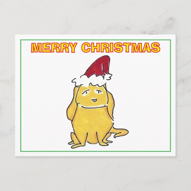 Postal Festiva Yellow Lab With Christmas Cap Cartoon Christmas (Anverso)