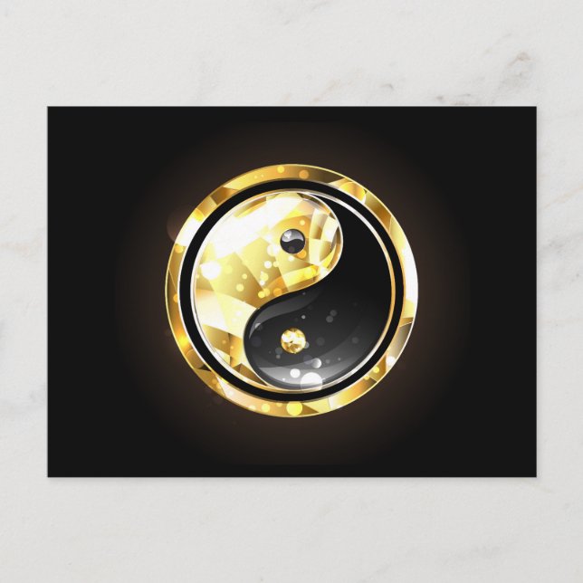 Postal Festiva Yin Yang dorado en negro (Anverso)
