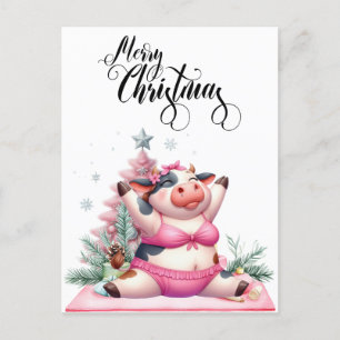 Postal Festiva Yoga de vaca con decoración de Navidades
