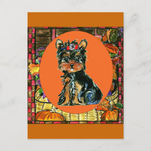 Postal Festiva Yorkie Poo de Acción de Gracias