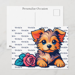 Postal Festiva Yorkshire Terrier Cute Cartoon Puppy Dog Portrait 