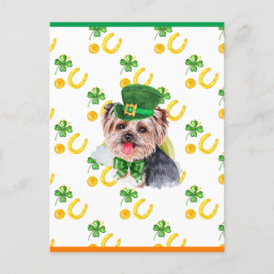 Postal Festiva Yorkshire Terrier Trébol Día de San Patricio