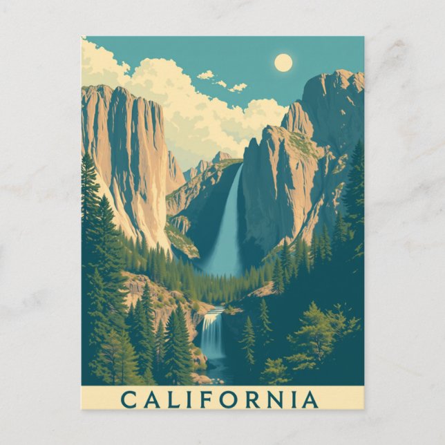 Postal Festiva Yosemite Waterfall Vintage Retro (Anverso)
