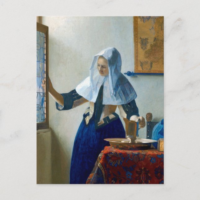 Postal Festiva Young Woman with a Water Pitcher by Vermeer (Anverso)
