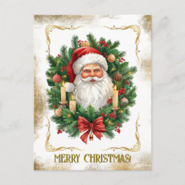 Postal Festiva Your Family Photo Gold Vintage Santa Christmas