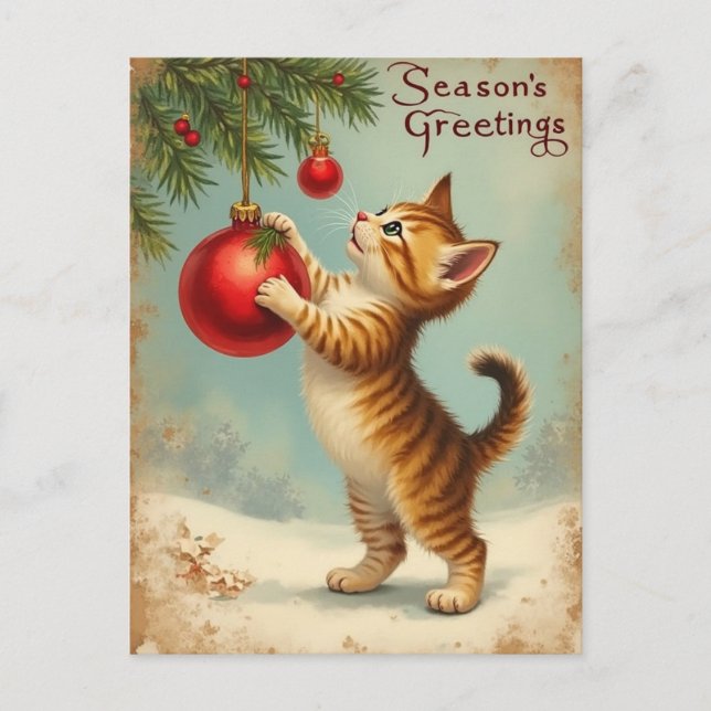 Postal Festiva Your Own Text Season’s Greetings Kitten Postcard (Anverso)