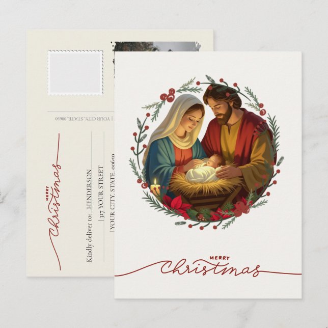 Postal Festiva Your Photo Nativity Scene Baby Jesus in the Manger (Anverso / Reverso)