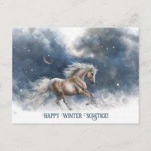 Postal Festiva Yule del solsticio de invierno con caballo y luna