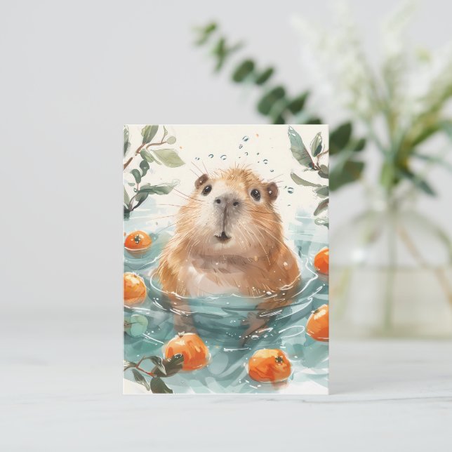 Postal Festiva Zen Capybara: Aguas de bienestar (Anverso de pie)