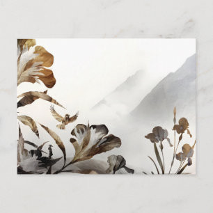 Postal Festiva Zen Montaña Nebulosa Pájaros Naturaleza Minimalist