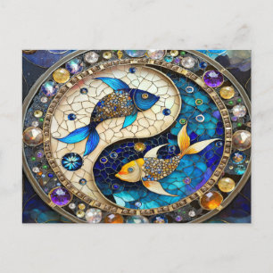 Postal Festiva Zodiaco - Pez Piscis Yin y Yang
