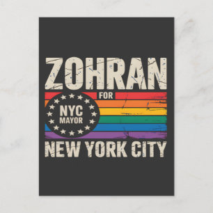 Postal Festiva Zohran Mamdani para alcalde de NYC demócrata LGBTQ