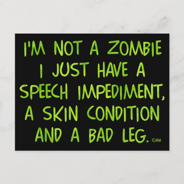 Postal Festiva Zombie divertida no es un verde zombi (Anverso)
