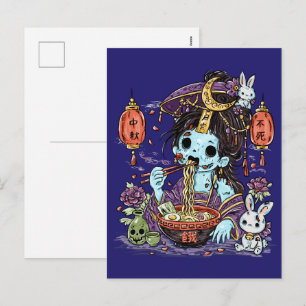 Postal Festiva Zombie lunar comiendo Ramen