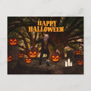 Postal Festiva Zombie y calabazas espeluznantes de Halloween
