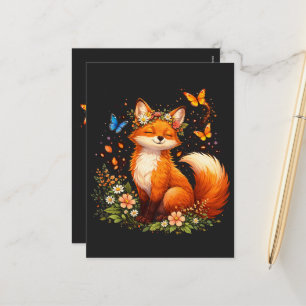 Postal Festiva Zorro Adorable Con Flores
