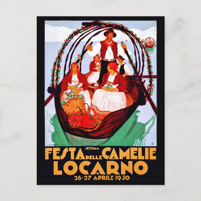 Postal Festival Camellia, Locarno, Suiza, vintage (Anverso)