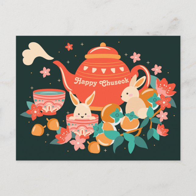 Postal Festival Chuseok de otoño de Teapot and Bunnies (Anverso)