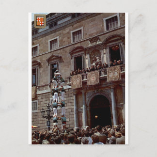 Postal Festival de Castellers de Barcelona Escena Vintage