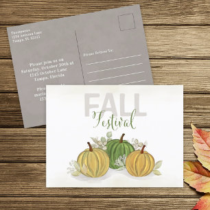 Postal Festival de Otoño Acuarela Calabaza Simple