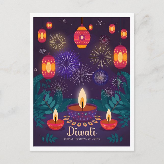 Postal Festival Diwali de Luces Vintage (Anverso)
