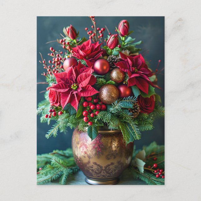 Postal Festive Christmas Bouquet with Pine and Poinsettia (Anverso)