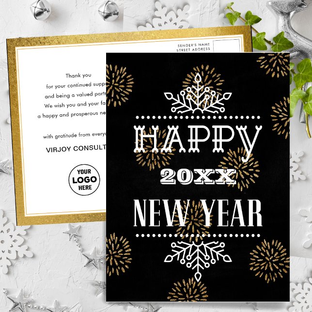 Postal Festive Gold Fireworks Moderno Fun Script Business (Subido por el creador)