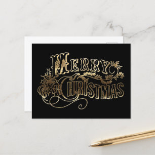 Postal Festividad Black and Gold Look Script Feliz Navida