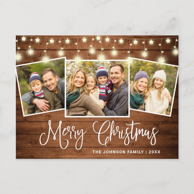 Postal Festividad de 3 fotos de Navidades modernos (Anverso)