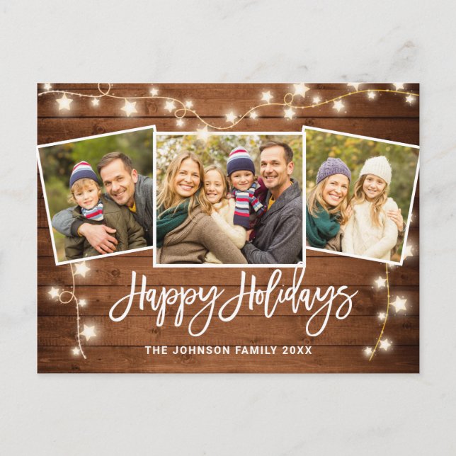 Postal Festividad de 3 fotos de Navidades modernos (Anverso)