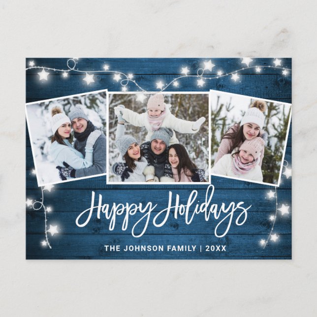 Postal Festividad de 3 fotos de Navidades modernos (Anverso)