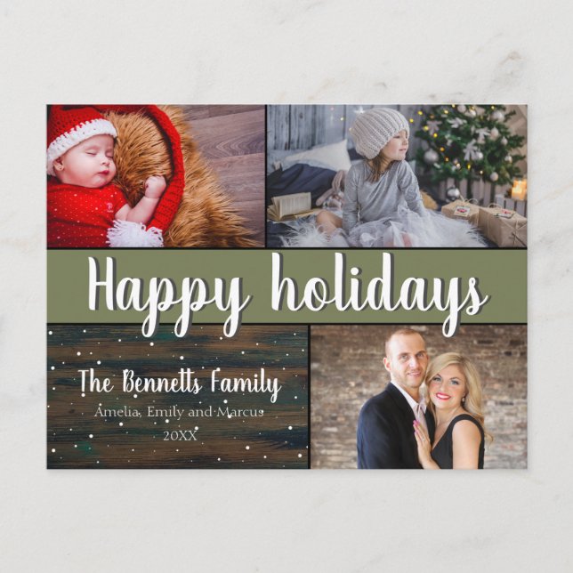 Postal Festividad de 3 Navidades de Collage de fotos (Anverso)