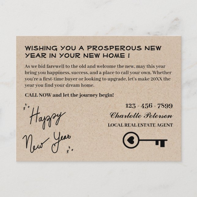 Postal Festividad de Año Nuevo inmobiliario moderna (Anverso)