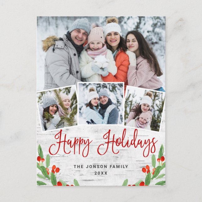 Postal Festividad de bienvenida Rústica Birch 4 navidades (Anverso)